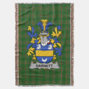 Irish Harnett or Hartnet Coat of Arms Family Cres Throw Blanket