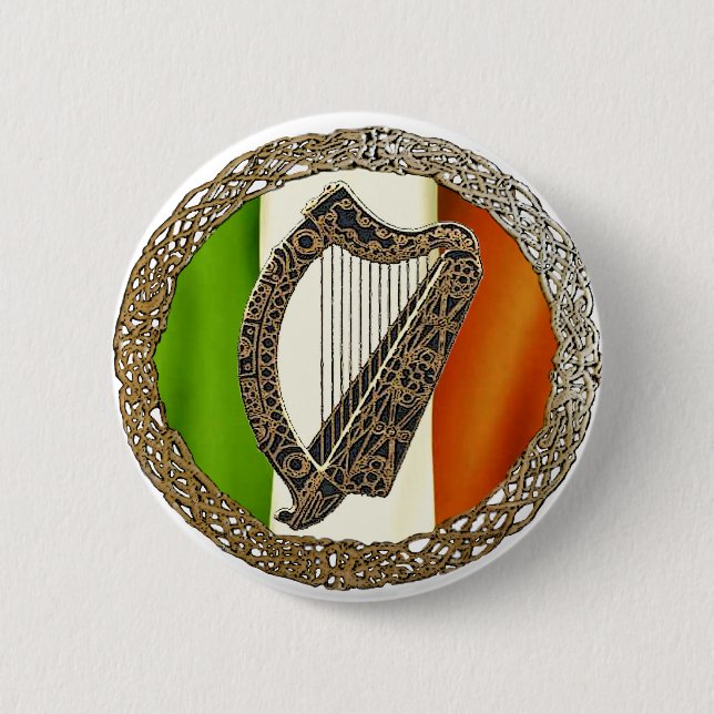 Irish Harp 6 Cm Round Badge (Front)