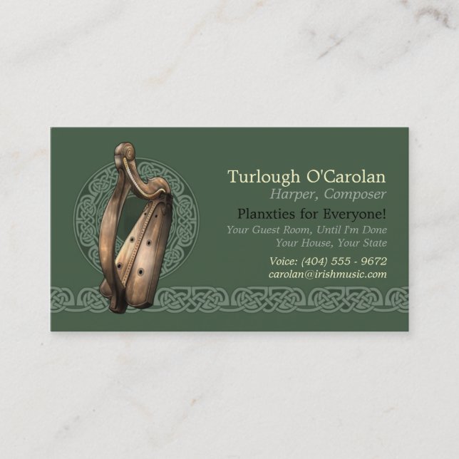 Irish Harp Business Cards, Style 2, Horizontal Card (Front)