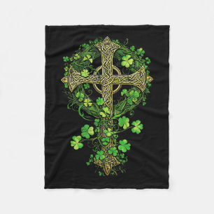 Irish Harp Celtic Cross Knot Clover St Shamrock Fleece Blanket