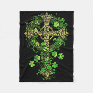Irish Harp Celtic Cross Knot Clover St Shamrock  Fleece Blanket