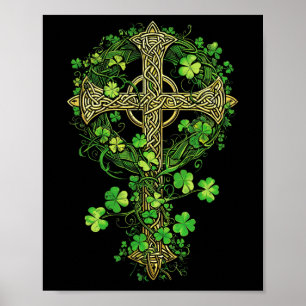 Irish Harp Celtic Cross Knot Clover St Shamrock  Poster
