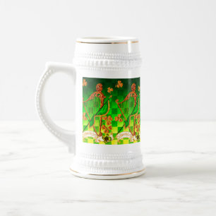 IRISH HARP, GREEN GOLD SHAMROCKS St Patrick's Day Beer Stein