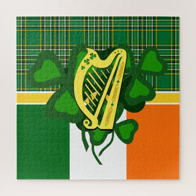 Irish harp shamrock/Ireland national plaid/flag  Jigsaw Puzzle (Vertical)