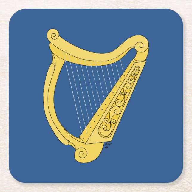 Irish Harp Square Paper Coaster (Front)