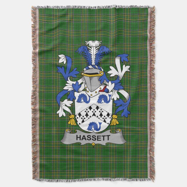  Irish Hassett or Hasset Coat of Arms Family Crest Throw Blanket (Front Vertical)
