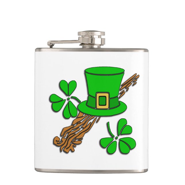 Irish Hat and Shamrocks Hip Flask (Front)
