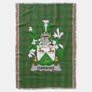 Irish Hawkins or Haughan Coat of Arms Family Cres Throw Blanket