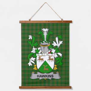Irish Hawkins or Haughan Coat of Arms Family Crest Hanging Tapestry