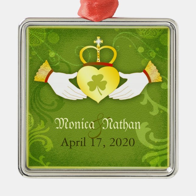 Irish Heart Wedding Keepsake for Newlyweds Metal Tree Decoration (Front)