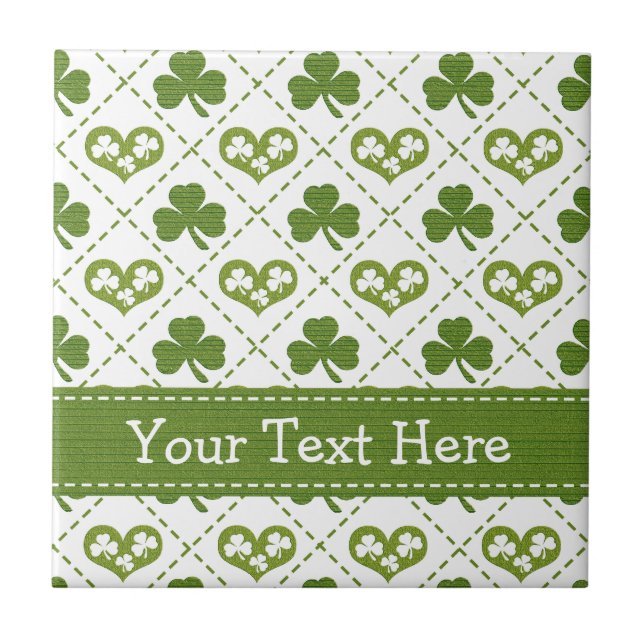 Irish Hearts Shamrock Ceramic Tile Trivet (Front)