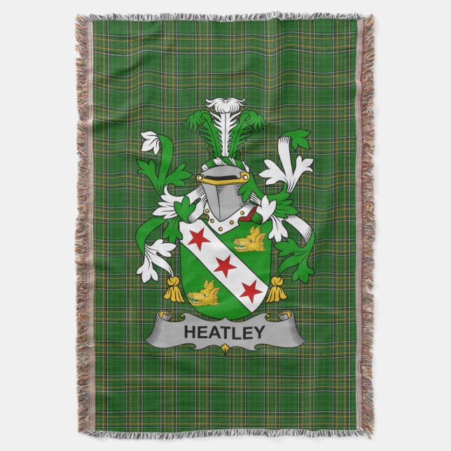  Irish Heatley Coat of Arms Family Crest Ireland Throw Blanket (Front Vertical)