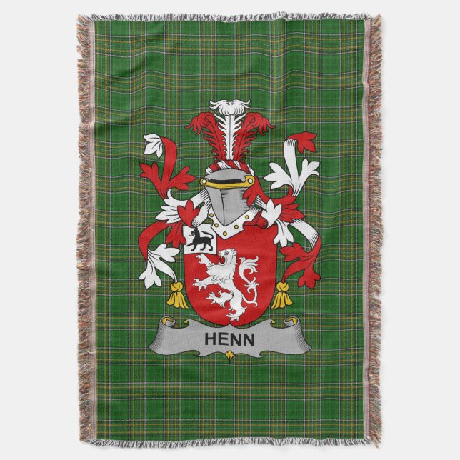 Irish Henn Coat of Arms Family Crest Ireland Throw Blanket (Front Vertical)