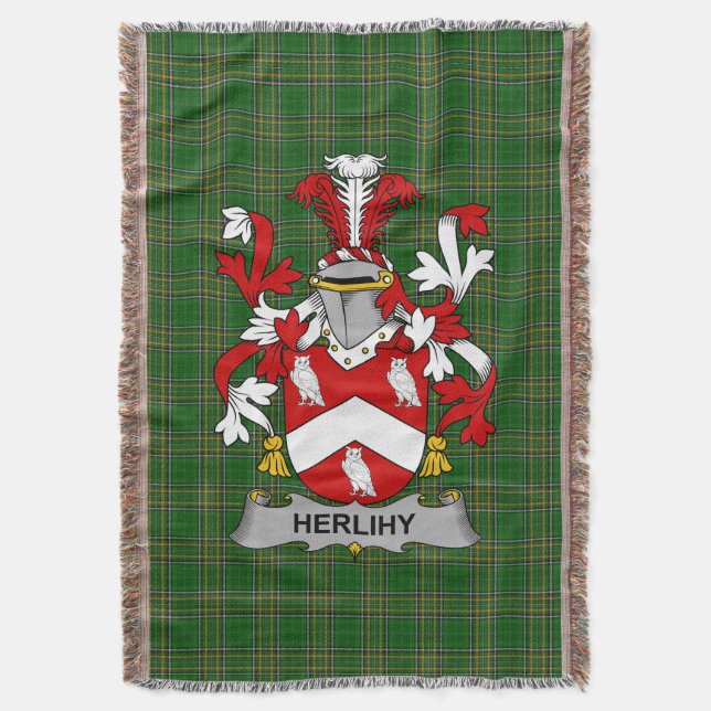  Irish Herlihy or O_Herlihy Coat of Arms Family Cr Throw Blanket (Front Vertical)
