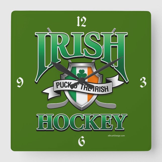 Irish Hockey Square Wall Clock (Front)