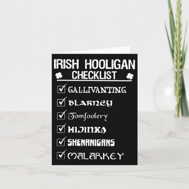 Irish Hooligan Checklist Shenanigan Malarkey St Pa Card (Front)
