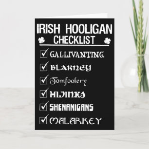 Irish Hooligan Checklist Shenanigan Malarkey St Pa Card