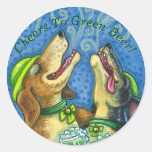 IRISH HOUND DOGS, ST. PATRICK'S DAY GREEN BEER CLASSIC ROUND STICKER