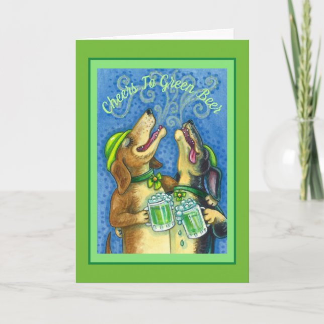 IRISH HOUND DOGS, ST. PATRICK'S DAY GREEN BEER HOLIDAY CARD (Front)
