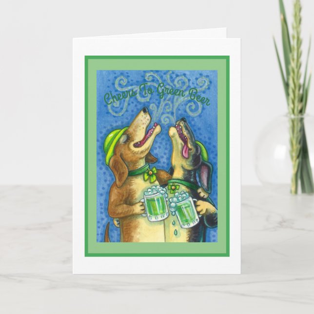 IRISH HOUND DOGS, ST. PATRICK'S DAY GREEN BEER HOLIDAY CARD (Front)