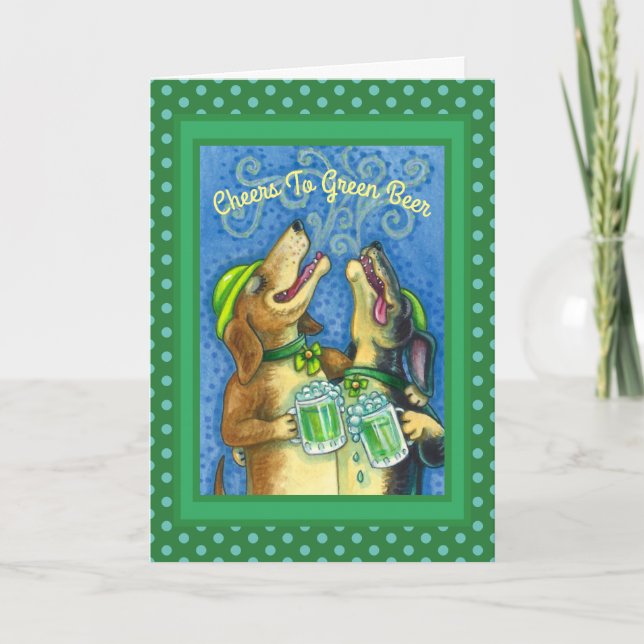 IRISH HOUND DOGS, ST. PATRICK'S DAY GREEN BEER HOLIDAY CARD (Front)