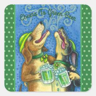 IRISH HOUND DOGS, ST. PATRICK'S DAY GREEN BEER SQUARE STICKER