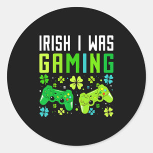Irish I Was Gaming Funny St Patricks Day Gamer Boy Classic Round Sticker