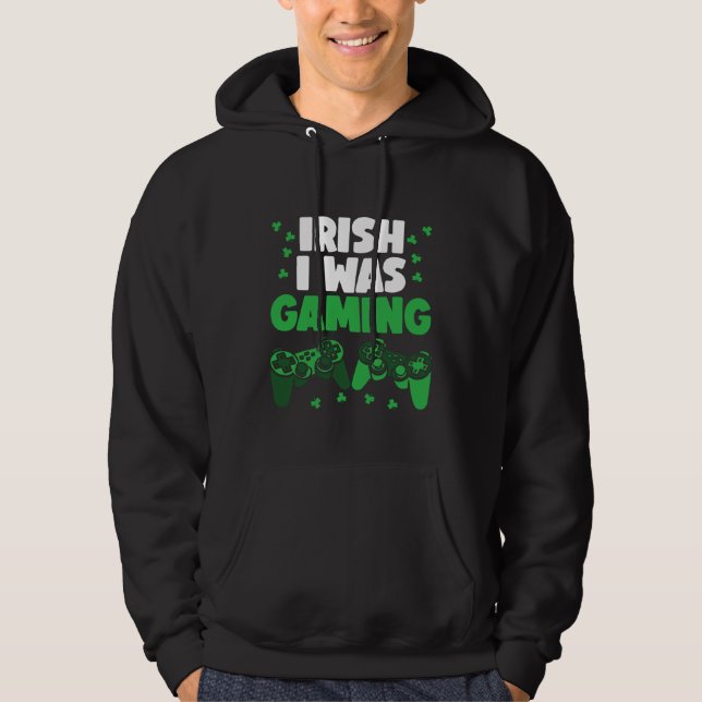 Irish I Was Gaming St Patrick's Day Gamer Boys Men Hoodie (Front)