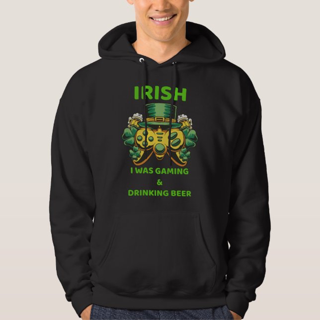 Irish I Was Gaming St Patricks Day Gamer Shamrock  Hoodie (Front)