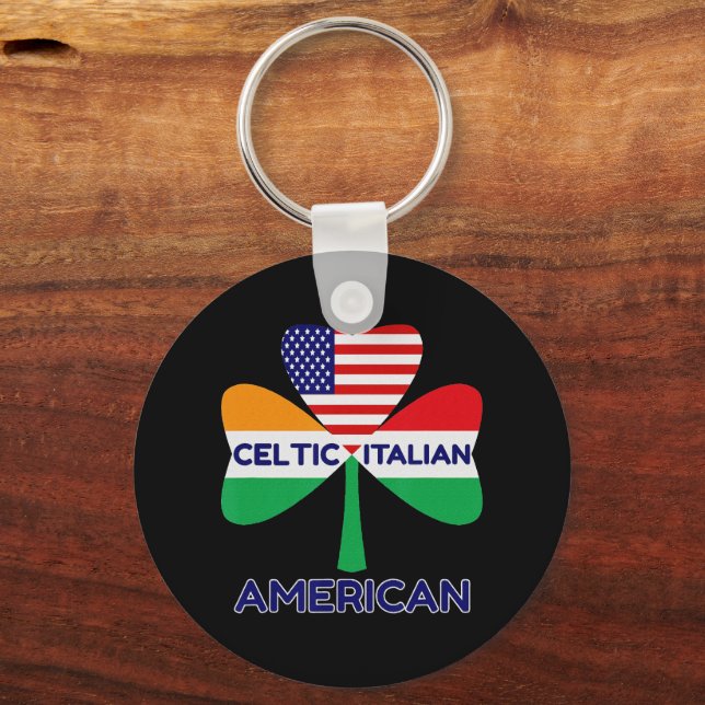 Irish Italian American Flag And Celtic Shamrock Key Ring (Front)