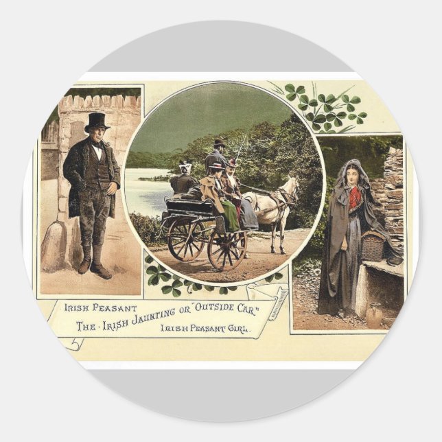 Irish Jaunting Car and Peasants. Co. Galway, Irela Classic Round Sticker (Front)