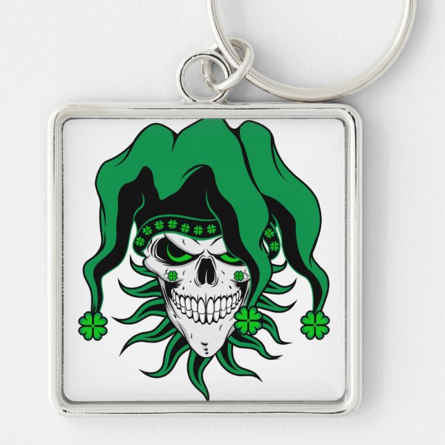 Irish Jester Skull Key Ring (Front)