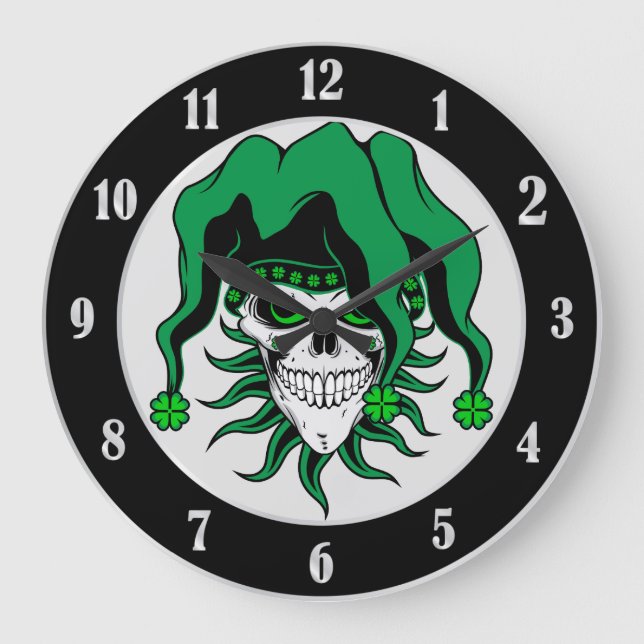 Irish Jester Skull Large Clock (Front)