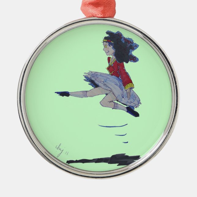 Irish Jig Folk Dancing Cartoon Girl Christmas tree Metal Ornament (Front)