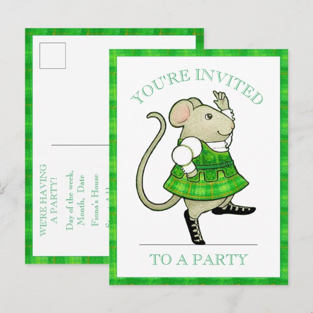 IRISH JIG MOUSE Party Invitation Postcard (Front/Back)