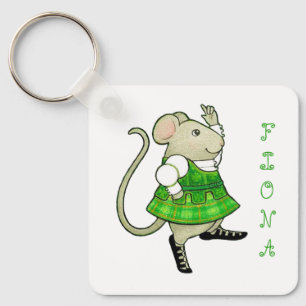 IRISH JIG MOUSE Square Metal Keychain + Text