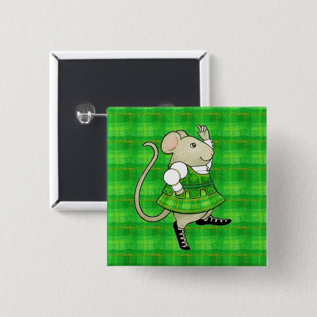 IRISH JIG MOUSE Square Pin Button (Front & Back)