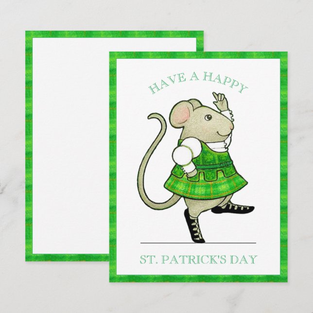 IRISH JIG MOUSE St. Patrick's 4.25x5.5 Flat Card (Front/Back)