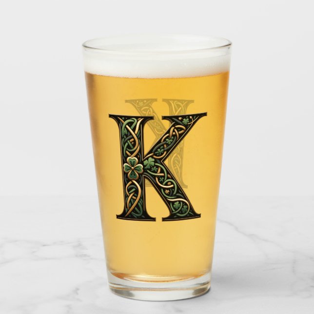 Irish "K" Monogram Pint Glass (Front Filled)