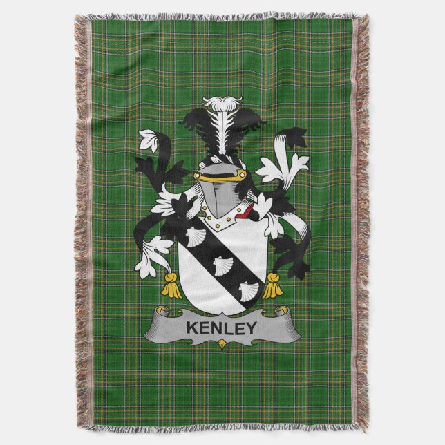 Irish Kenley Coat of Arms Family Crest Ireland Throw Blanket (Front Vertical)