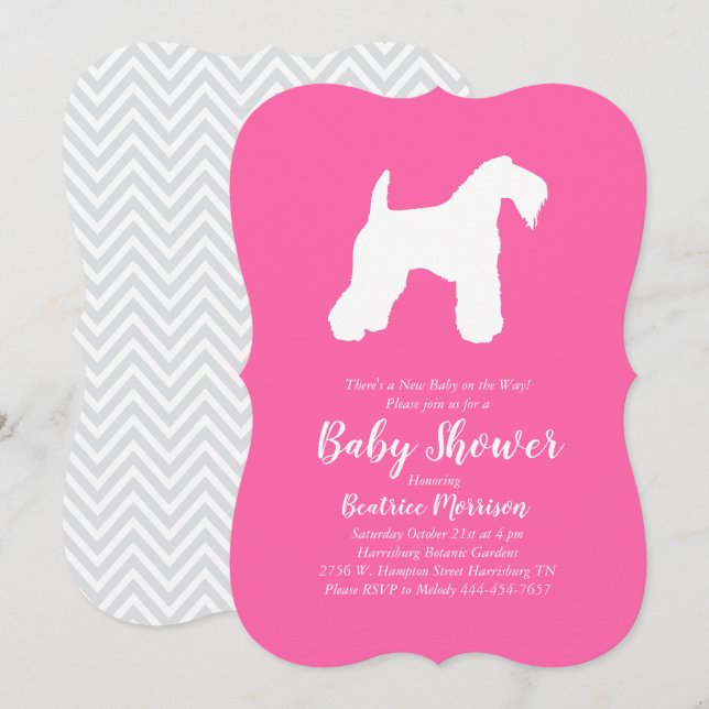 Irish Kerry Blue Terrier Dog Baby Shower Pink Girl Invitation (Front/Back)