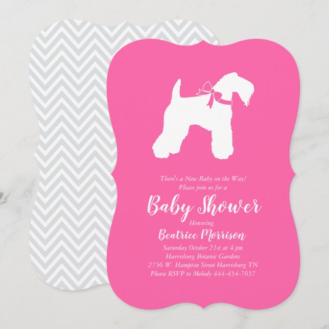 Irish Kerry Blue Terrier Dog Baby Shower Pink Girl Invitation (Front/Back)