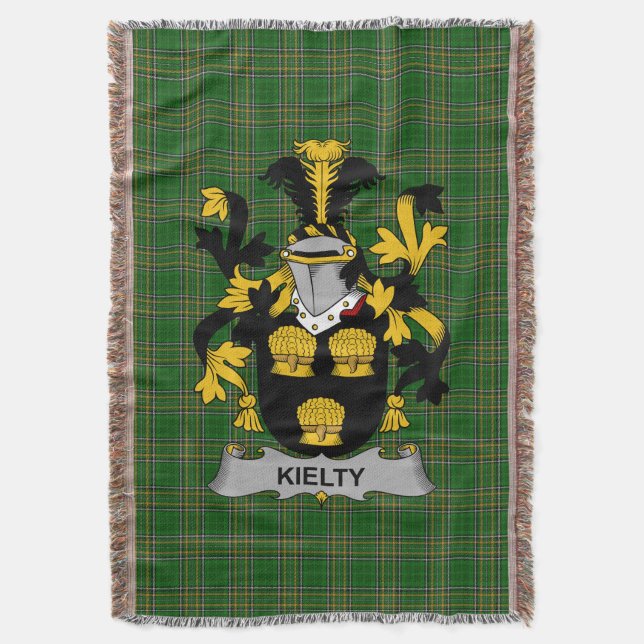  Irish Kielty ot O_Quilty Coat of Arms Family Cres Throw Blanket (Front Vertical)