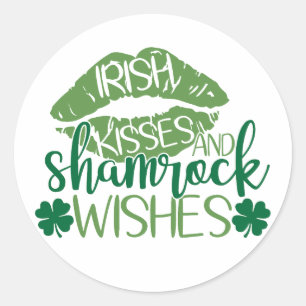Irish Kisses & Shamrock Wishes ☘️💚 Classic Round Sticker