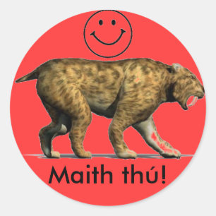 Irish language reward sticker Sabre tooth cat