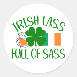 Irish Lass Full of Sass ☘️💁♀️ Classic Round Sticker