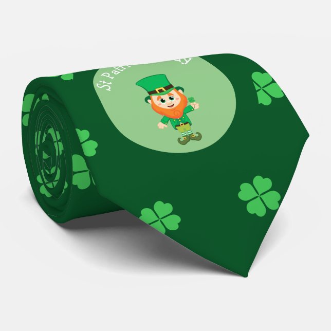 Irish Leprechaun & 4 Leaf Clover St Patrick's Day Tie (Rolled)