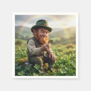 Irish Leprechaun Admiring a Gold Coin Napkin