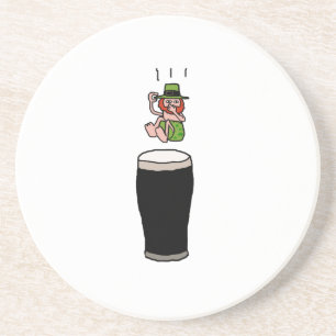 Irish Leprechaun Beer Dive – Funny Stout Cartoon Coaster