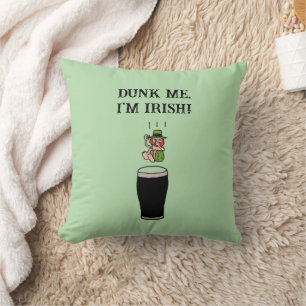 Irish Leprechaun Beer Dive – Funny Stout Cartoon Cushion